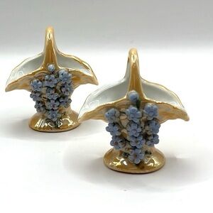 2 Vintage Elfinware Miniature Basket with Blue Flowers Made in Germany